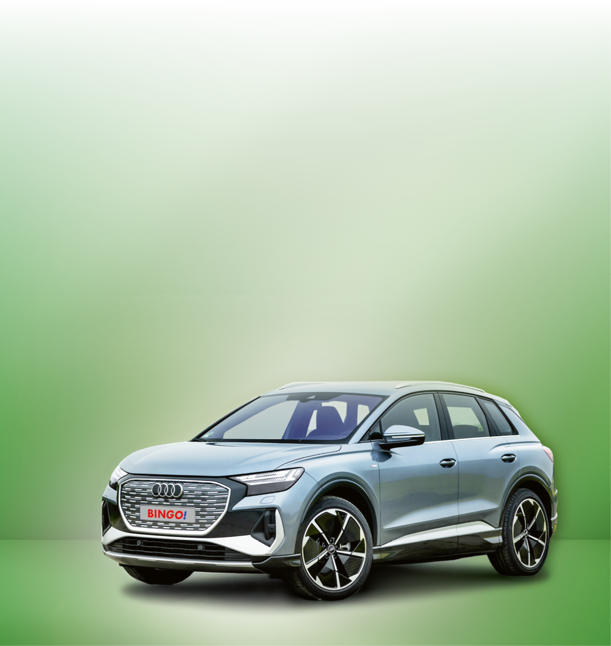 Werbeanzeige f r die BINGO!-Sonderauslosung am 28. September 2025 mit Chancen auf zus tzliche Gewinne. Im Vordergrund steht die Ank ndigung, dass 10 Audi Q4 e-tron und 250 Geldpreise  1.000 Euro verlost werden. Im unteren Bereich ist ein silberner Audi Q4 e-tron auf gr nem Hintergrund abgebildet, vorne mit dem BINGO!-Logo. Informationen zur Teilnahme und zu den besonderen Gewinnm glichkeiten sind in lesbarem Text erkl rt.