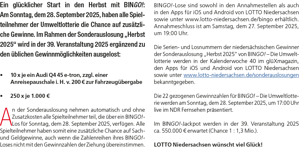 Ein gl cklicher Start in den Herbst mit BINGO!: Am Sonntag, dem 28. September 2025, haben alle Spielteilnehmer der Um...