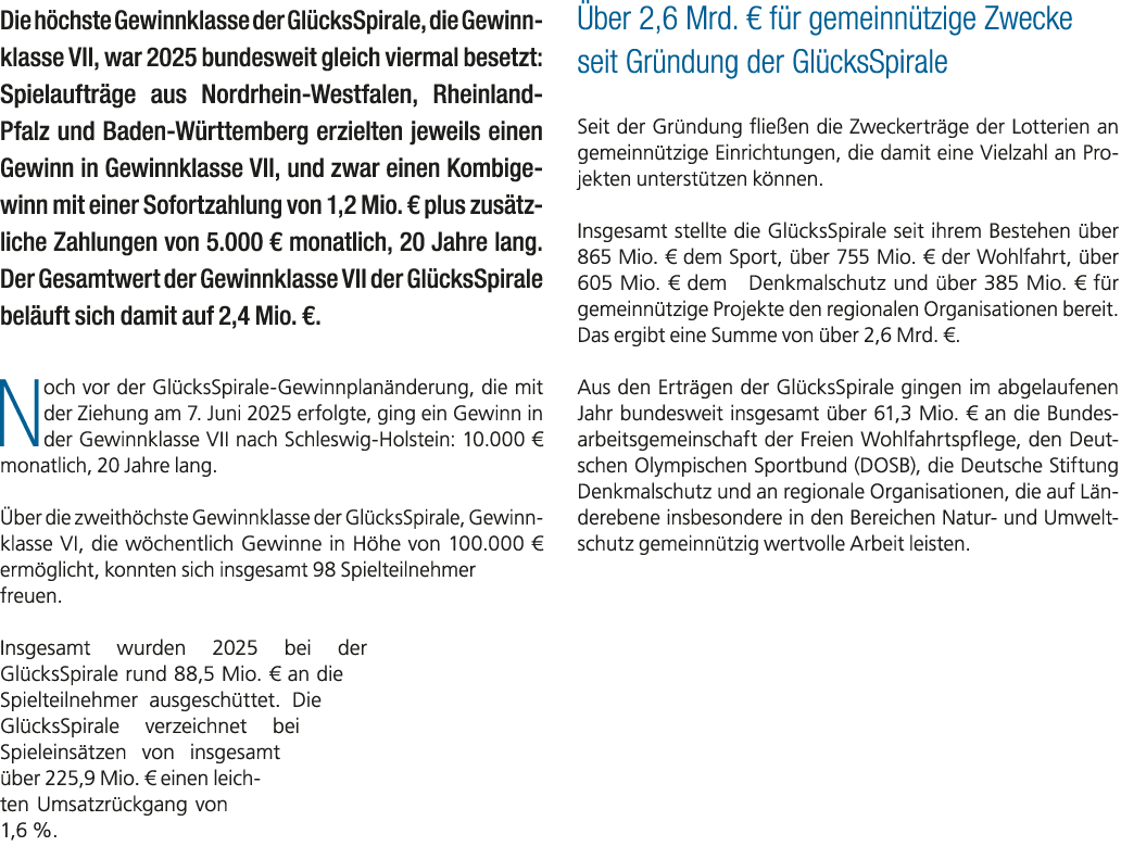 Die h chste Gewinnklasse der Gl cksSpirale, die Gewinnklasse VII, war 2025 bundesweit gleich viermal besetzt: Spielau...
