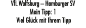 VfL Wolfsburg – Hamburger SV Mein Tipp: 1 Viel Gl ck mit Ihrem Tipp