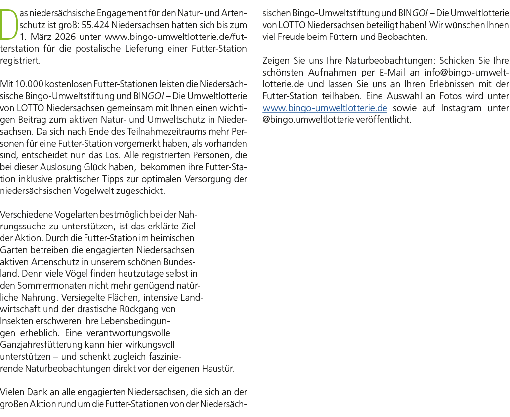 Das nieders chsische Engagement f r den Natur und Artenschutz ist gro : 55.424 Niedersachsen hatten sich bis zum 1. M...