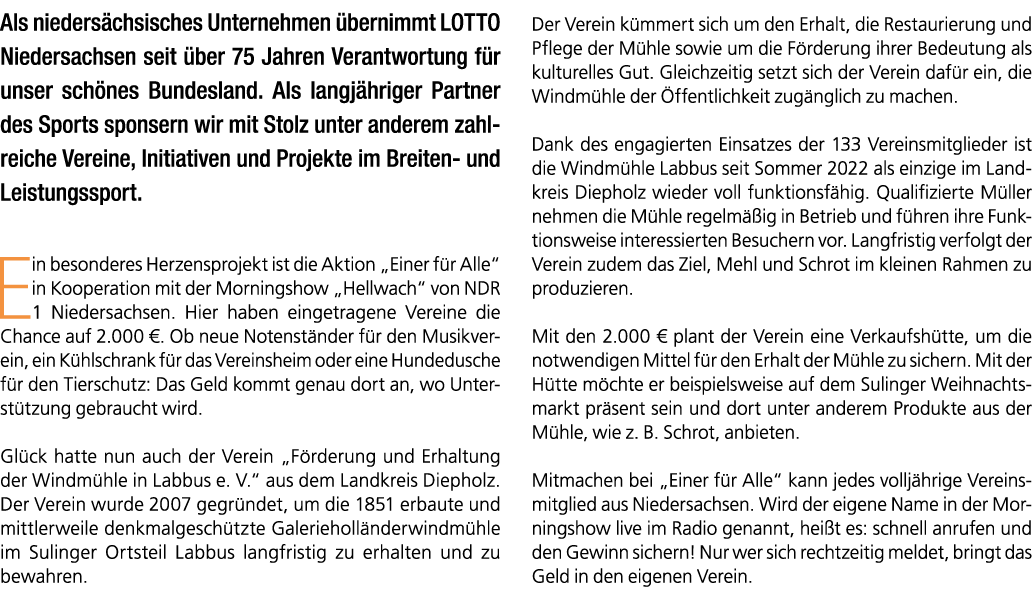 Als nieders chsisches Unternehmen bernimmt LOTTO Niedersachsen seit  ber 75 Jahren Verantwortung f r unser sch nes B...