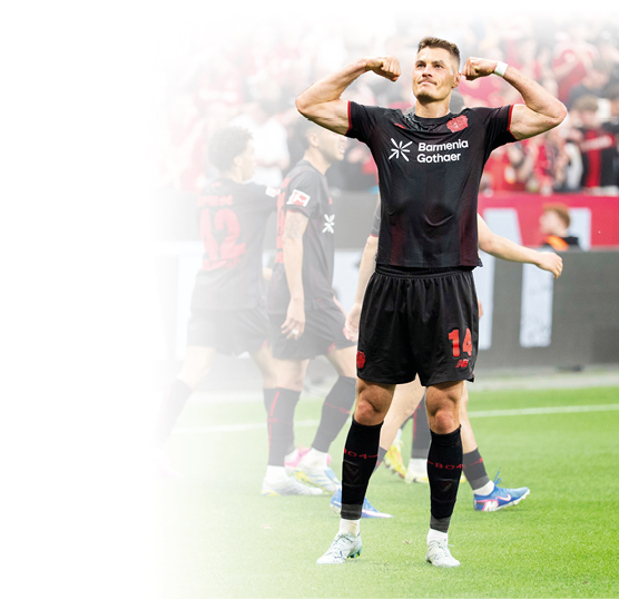 Jubel nach dem Tor [goal] zum 1-0 durch Patrik SCHICK (Bayer 04 Leverkusen, #14), jubelnd, bejubelt, jubelt, jubeln, emotionen, celebrate, Goal, Tor [goal] Bayer Leverkusen - RB Leipzig, Fussball, 1.Bundesliga [Bundesliga], GER, Leverkusen, BayArena, 02.05.2026 DFL regulations prohibit any use of photographs as image sequences and/or quasi-video.