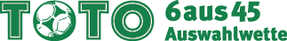 Das Logo zeigt den Schriftzug TOTO mit einem Fu ball im ersten O und daneben den Text 6 aus 45 Auswahlwette in gr ner Schrift. Beschreibung von KI generiert