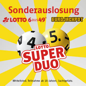 Sonderauslosung f r Lotto 6 aus 49 und Eurojackpot mit zwei gro en Lotteriekugeln im Vordergrund. Beschreibung von KI generiert