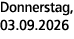 Donnerstag, 03.09.2026