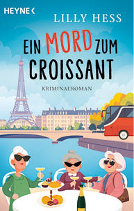 Drei Seniorinnen mit Sonnenbrillen sitzen an einem Tisch im Freien am Flussufer in Paris und genie en Getr nke und Geb ck vor der Kulisse des Eiffelturms und eines Busses. Beschreibung von KI generiert
